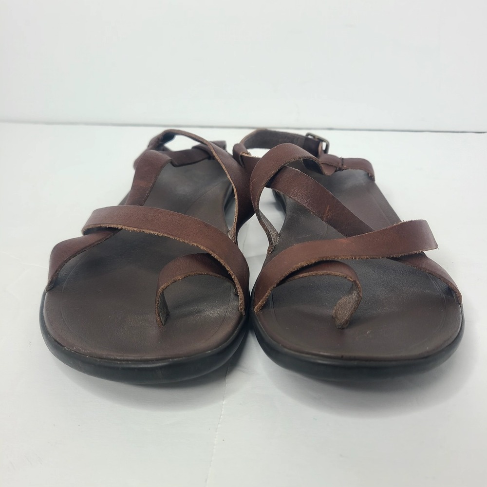 Olukai Upena Sandals Women's 9 Brown Leather Toe Loop Criss Cross Strappy - Picture 4 of 9